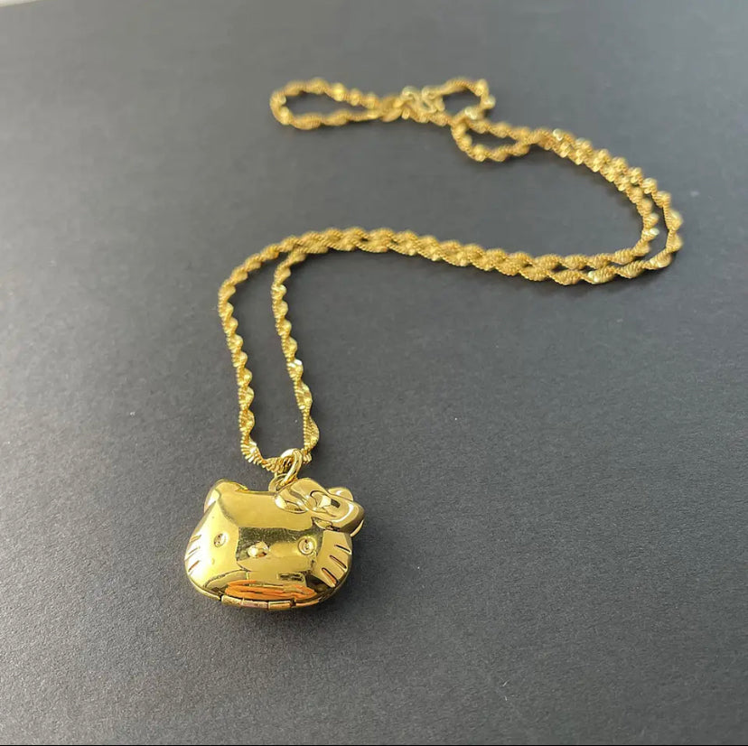 Kitty Kawaii Locket 24K Gold & Silver Necklaces - Bouquet Blossoms Shop