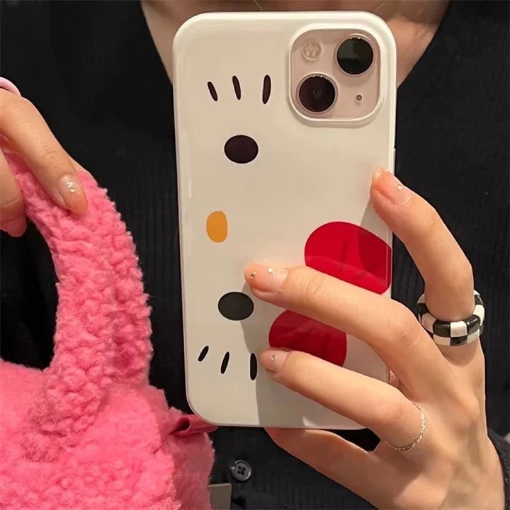 Kitty Kawaii Face White & Red Bow Face Phone Cases - Bouquet Blossoms Shop