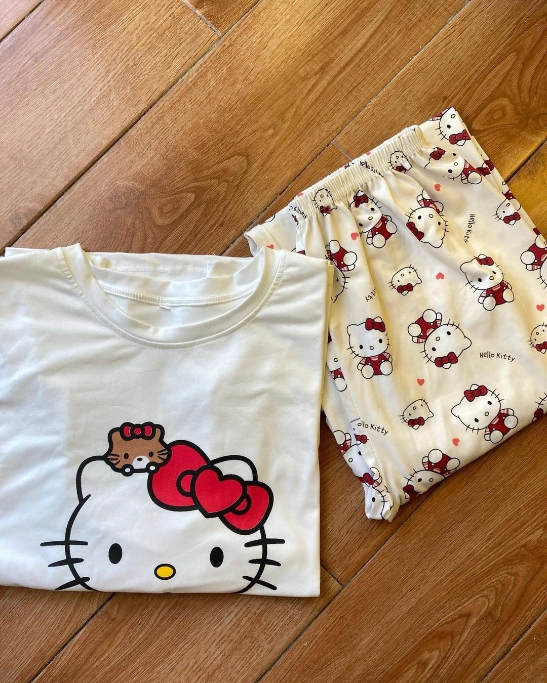 Kawaii Kitty Multiprint Two Piece Pyjama Pjs Set - Bouquet Blossoms Shop