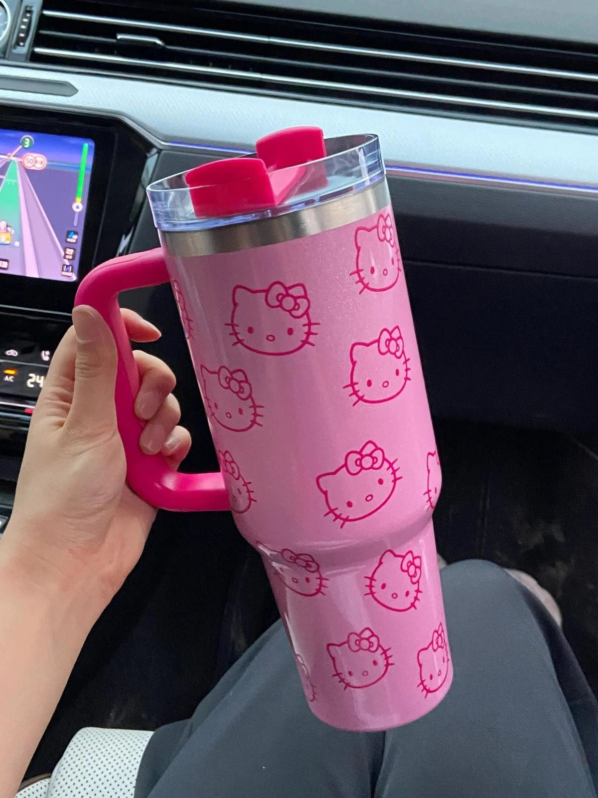 Kawaii Kitty Pink Stanley Cup Flask Pink & Red - Bouquet Blossoms Shop