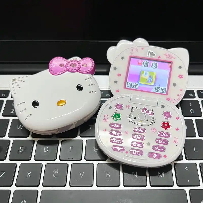 Kitty Kawaii Rhinestone Flip Phone - Bouquet Blossoms Shop