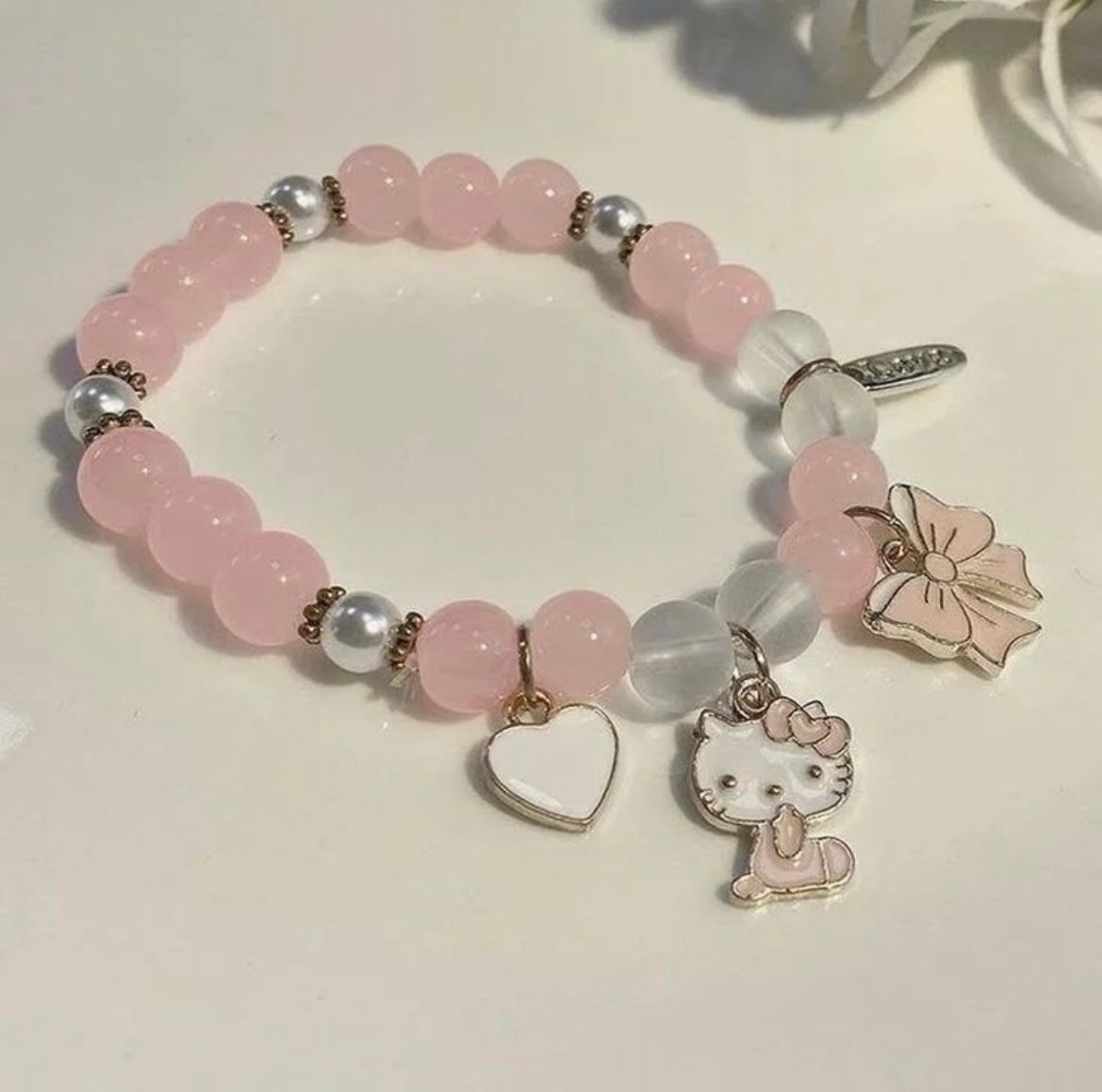 Kitty Kawaii Coloured Beaded Charm Bracelets - Bouquet Blossoms Shop