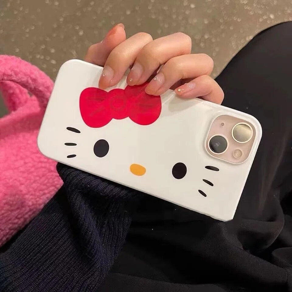 Kitty Kawaii Face White & Red Bow Face Phone Cases - Bouquet Blossoms Shop