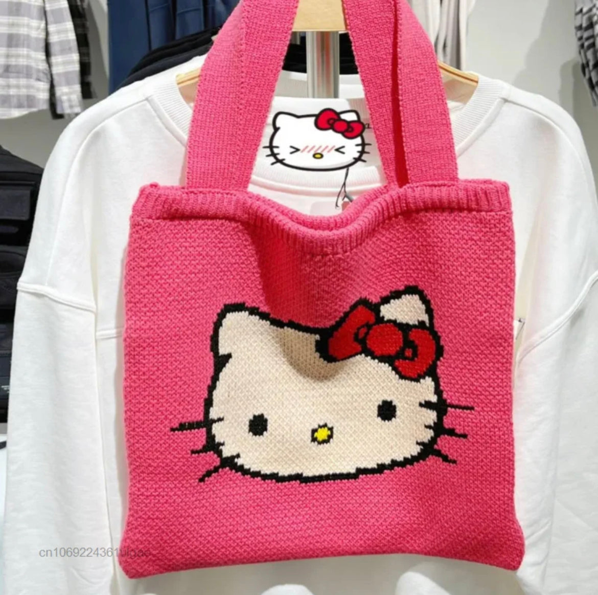 Kitty Kawaii Pink Crochet Tote Bag - Bouquet Blossoms Shop