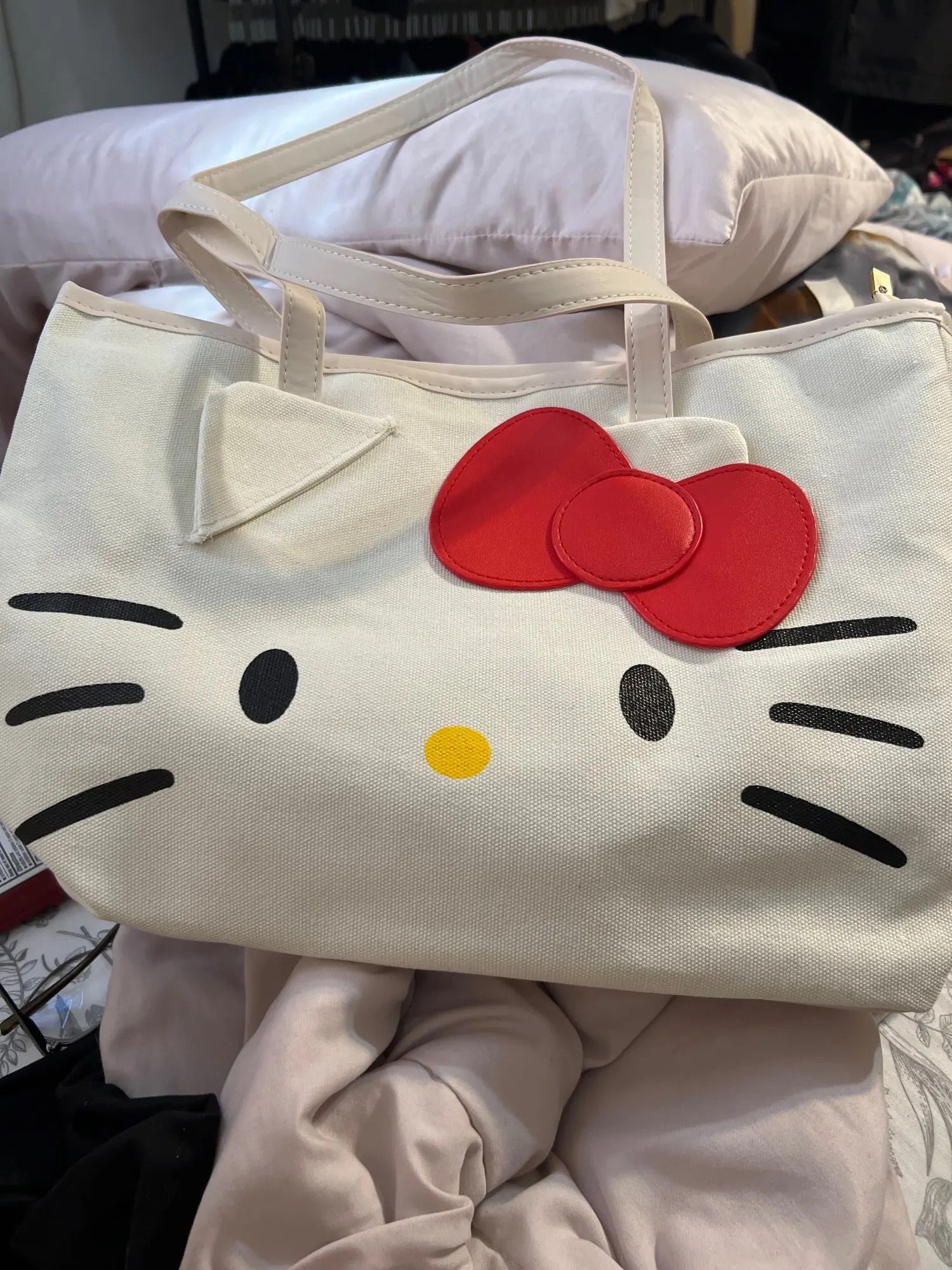 Kawaii Kitty Face Red Bow Tote Bag Style Hand Bag - Bouquet Blossoms Shop