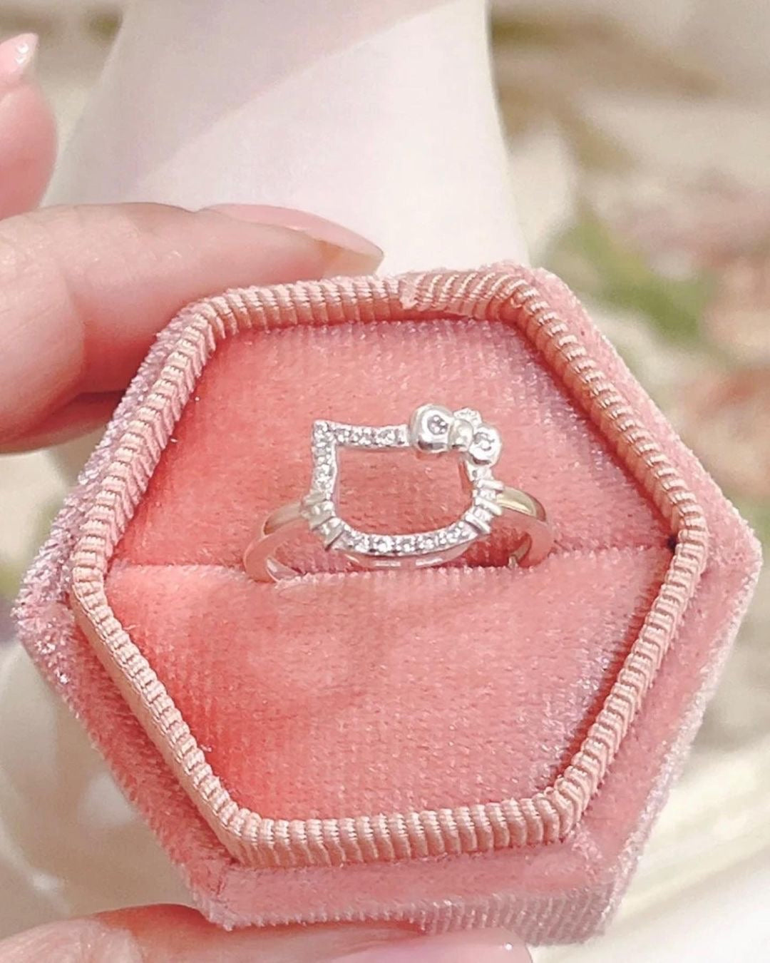 Kitty Kawaii 925 sterling silver diamanté ring - Bouquet Blossoms Shop