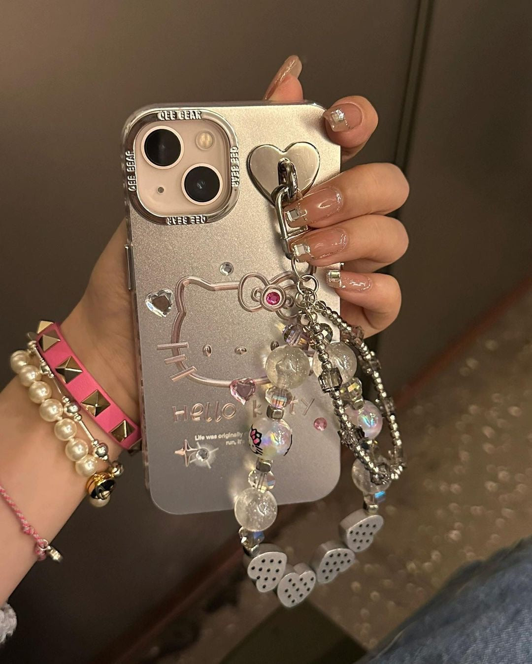 Kitty Kawaii Silver Metallic Phone Charm Case - Bouquet Blossoms Shop