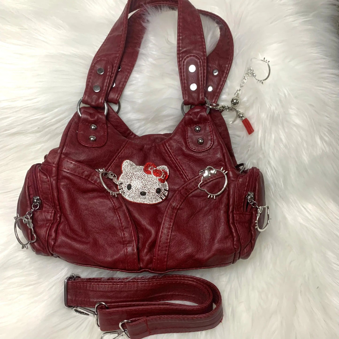 Kitty Kawaii Red Y2K Vintage Leather Shoulder Bag