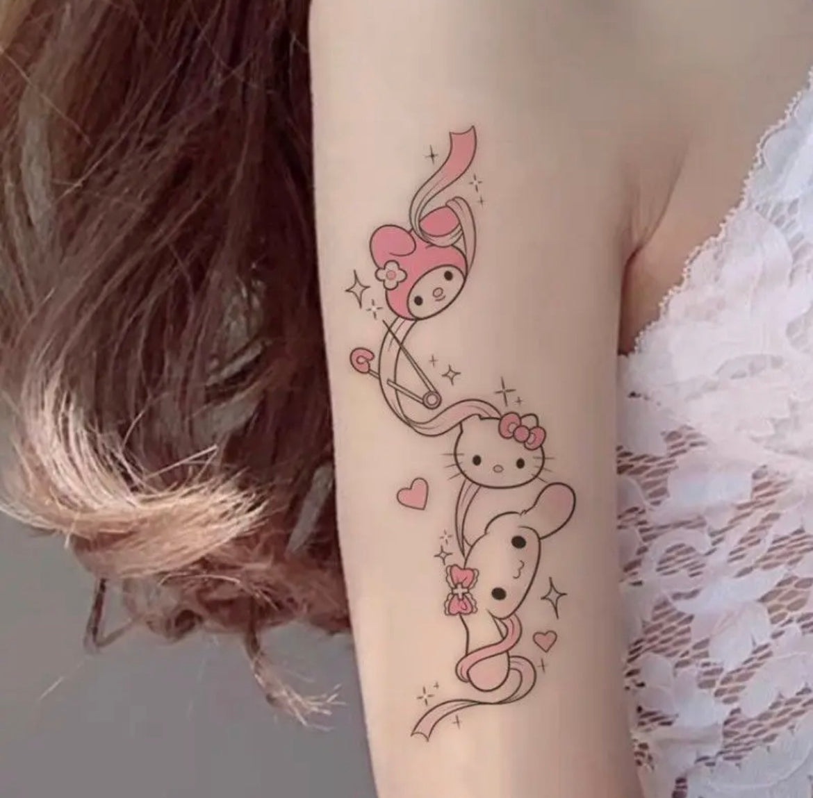 Kawaii Kitty 10pcs Y2K Pink Temporary Tattoos - Bouquet Blossoms Shop