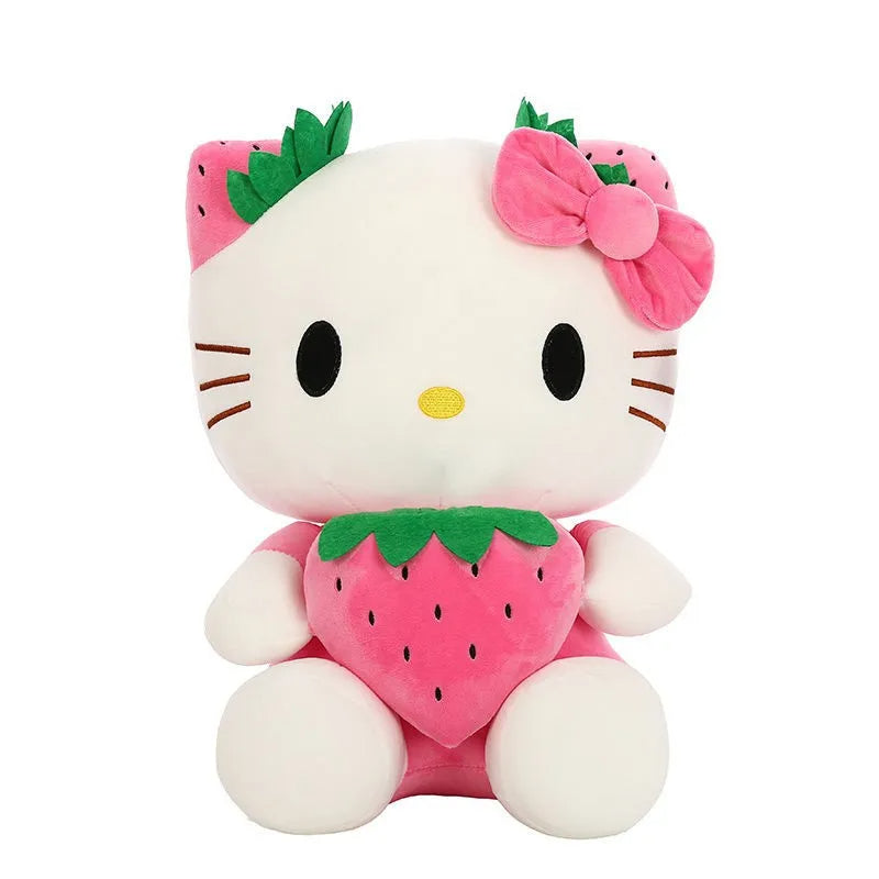 Kitty Kawaii Strawberry Pillow Plushie (Red & Pink)