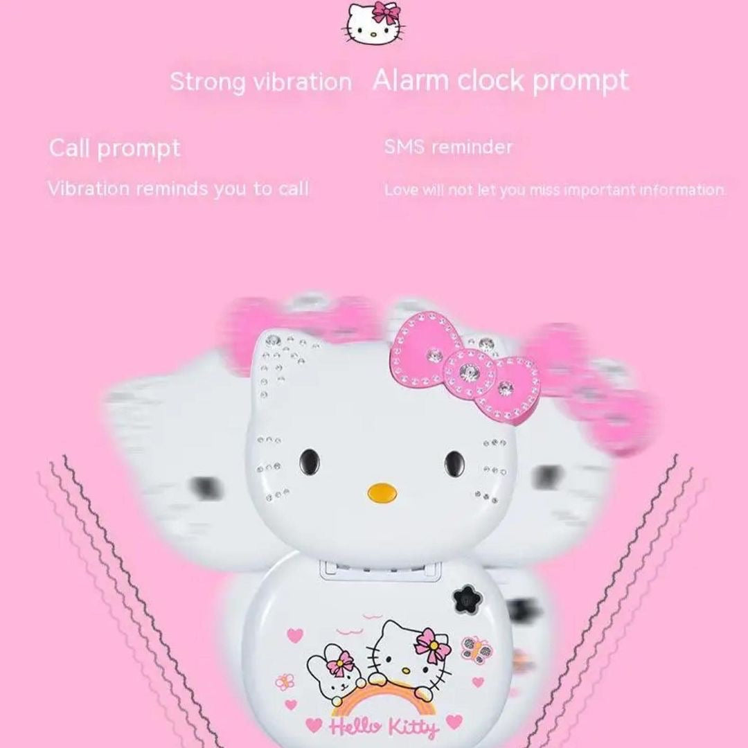 Kitty Kawaii Rhinestone Flip Phone - Bouquet Blossoms Shop