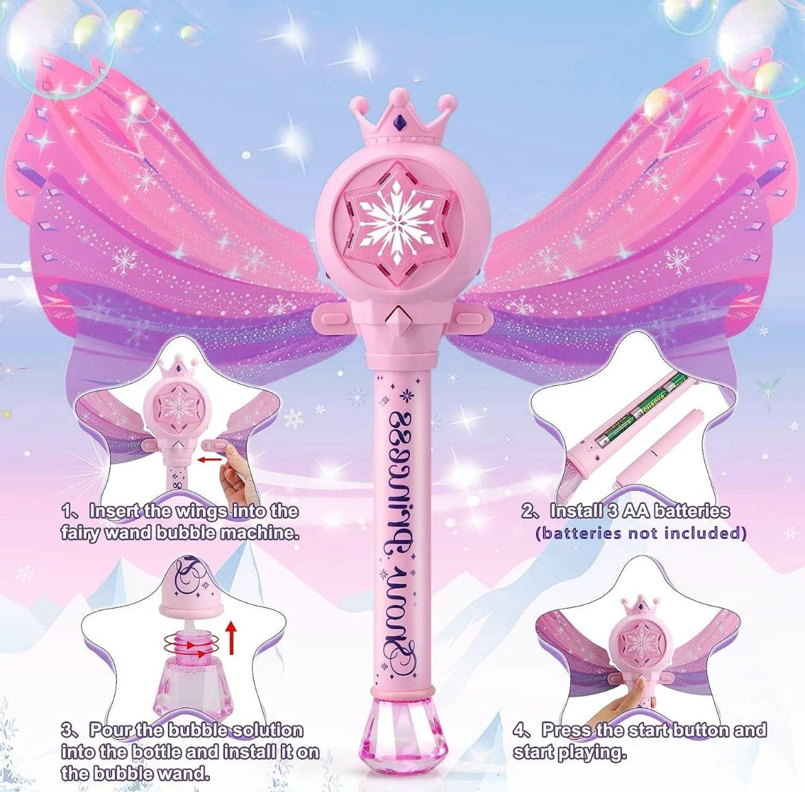 Pink Princess Fairy Wings Bubble Wand - Bouquet Blossoms Shop