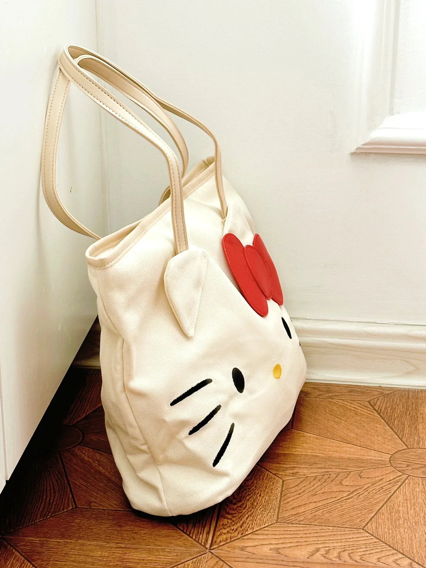 Kawaii Kitty Face Red Bow Tote Bag Style Hand Bag - Bouquet Blossoms Shop