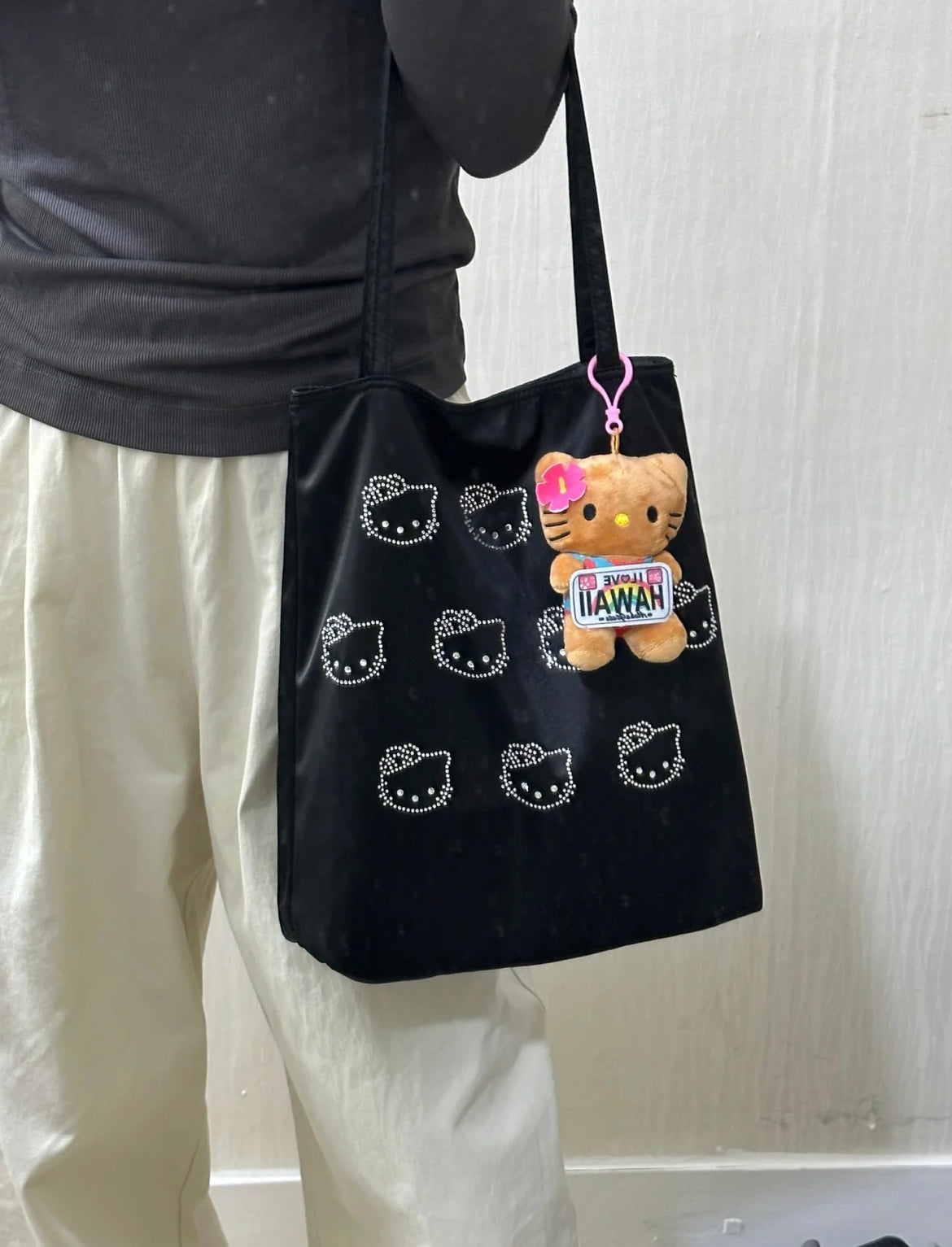 Kitty Kawaii Black Rhinestone ToteBag - Bouquet Blossoms Shop