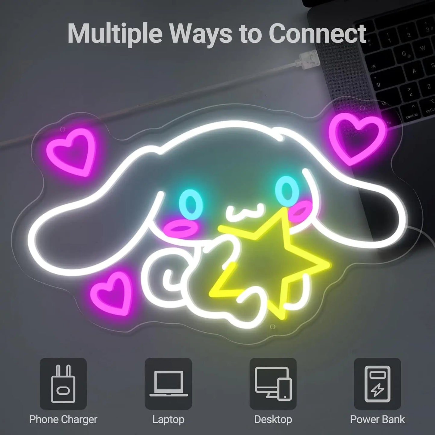 Kawaii Cinna Holding Star LED Neon Wall Light