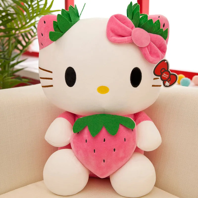 Kitty Kawaii Strawberry Pillow Plushie (Red & Pink)