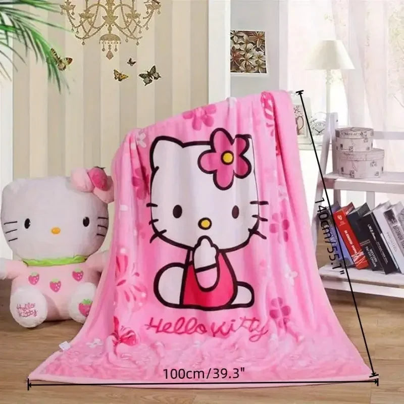 Kitty Kawaii Pink Plush Floral Blanket