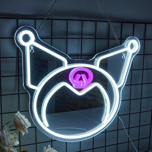 Kawaii Character Kuro Purple LED Neon Wall Mirror