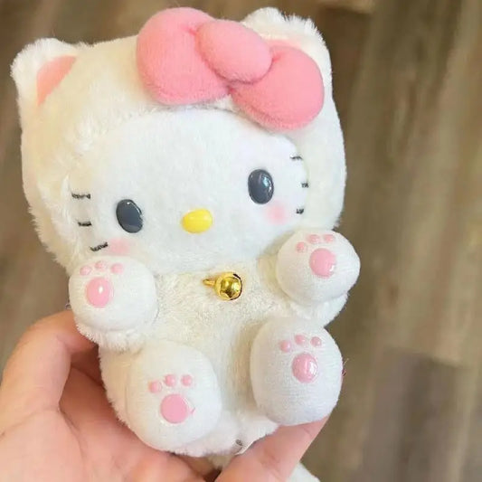 Kitty Cat Kawaii Pink Bow 10cm White Fluffy & Fuzzy Adorable Plushie