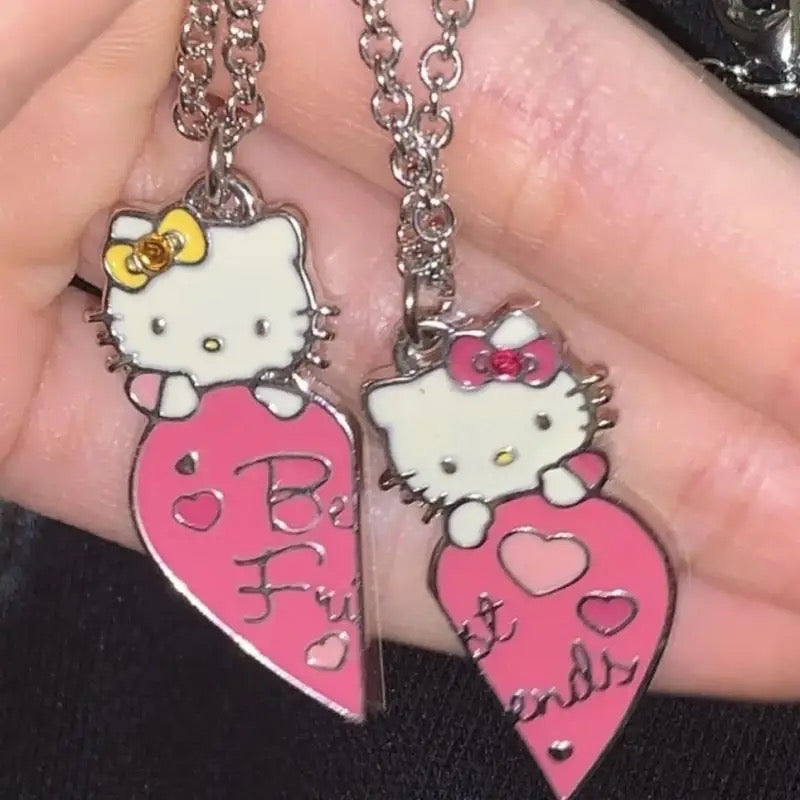 Kitty Kawaii Best Friend Bestie Heart Necklace - Bouquet Blossoms Shop