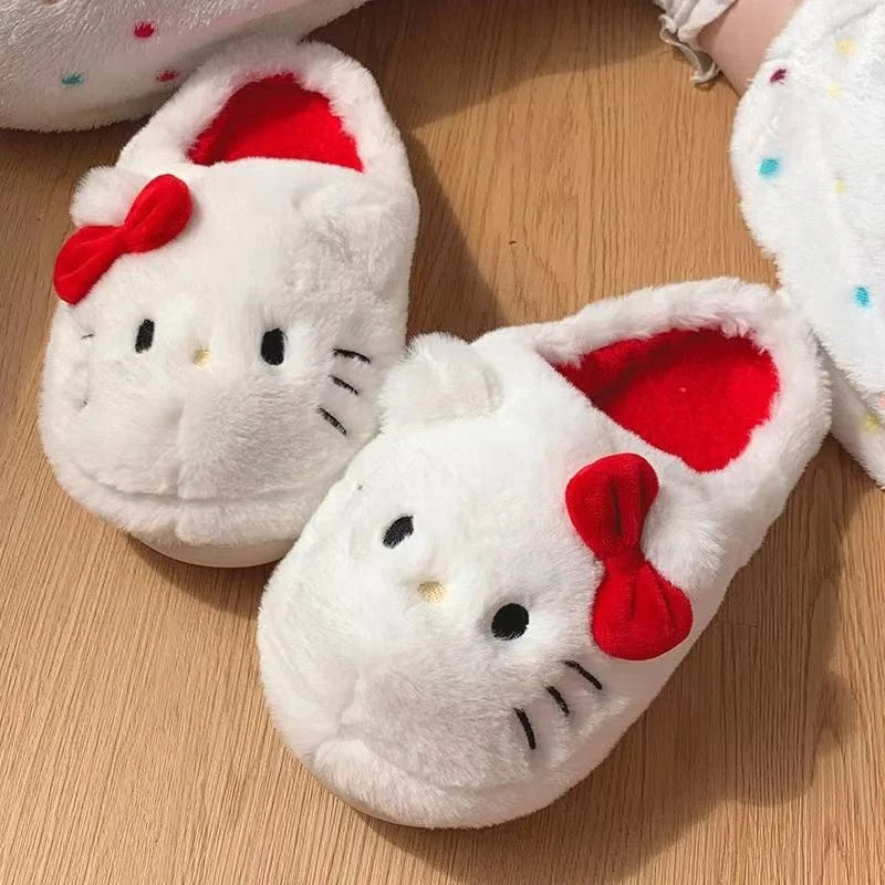 Kitty Kawaii Fluffy Fuzzy House Shoe Slippers - Bouquet Blossoms Shop