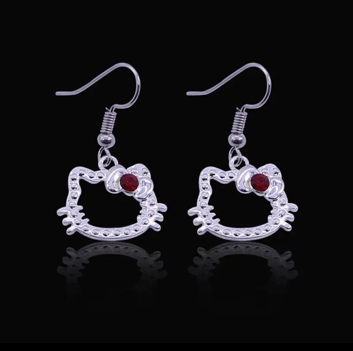 Kitty Kawaii 3Pcs Red Silver Jewellery Set - Bouquet Blossoms Shop