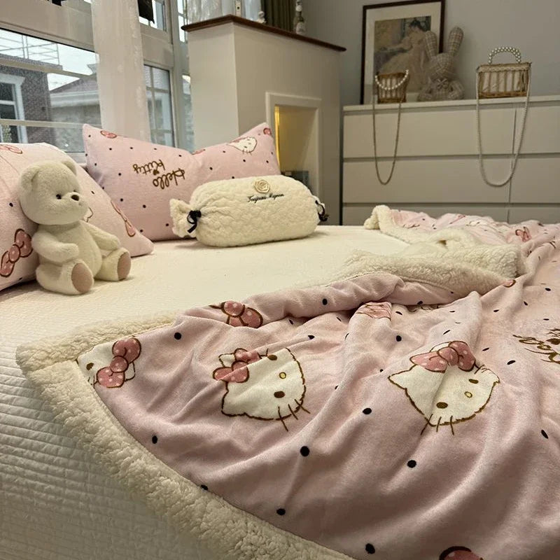 Kitty Kawaii Pink Velvet Thickened Blanket