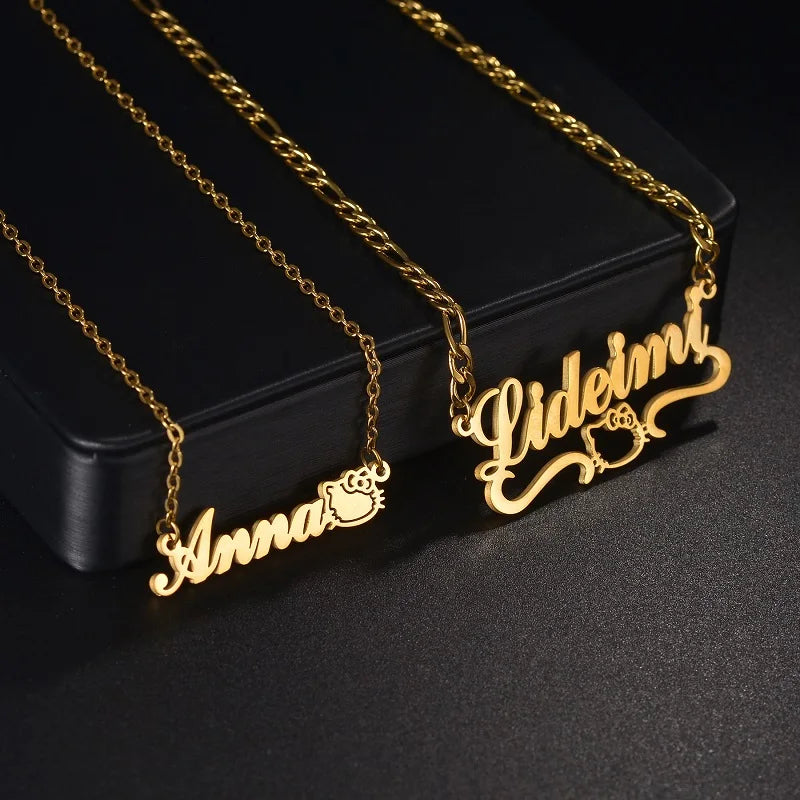 Kitty Kawaii Themed Stainless Steel Custom Personalised Name Necklace (4 Variants)