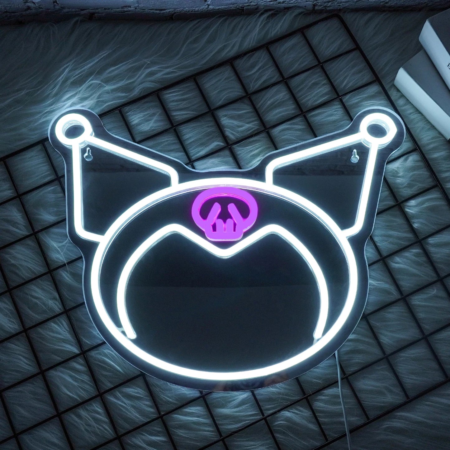 Kawaii Character Kuro Purple LED Neon Wall Mirror