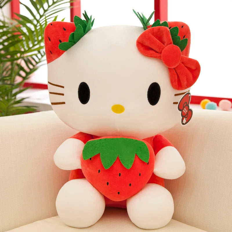 Kitty Kawaii Strawberry Pillow Plushie (Red & Pink)