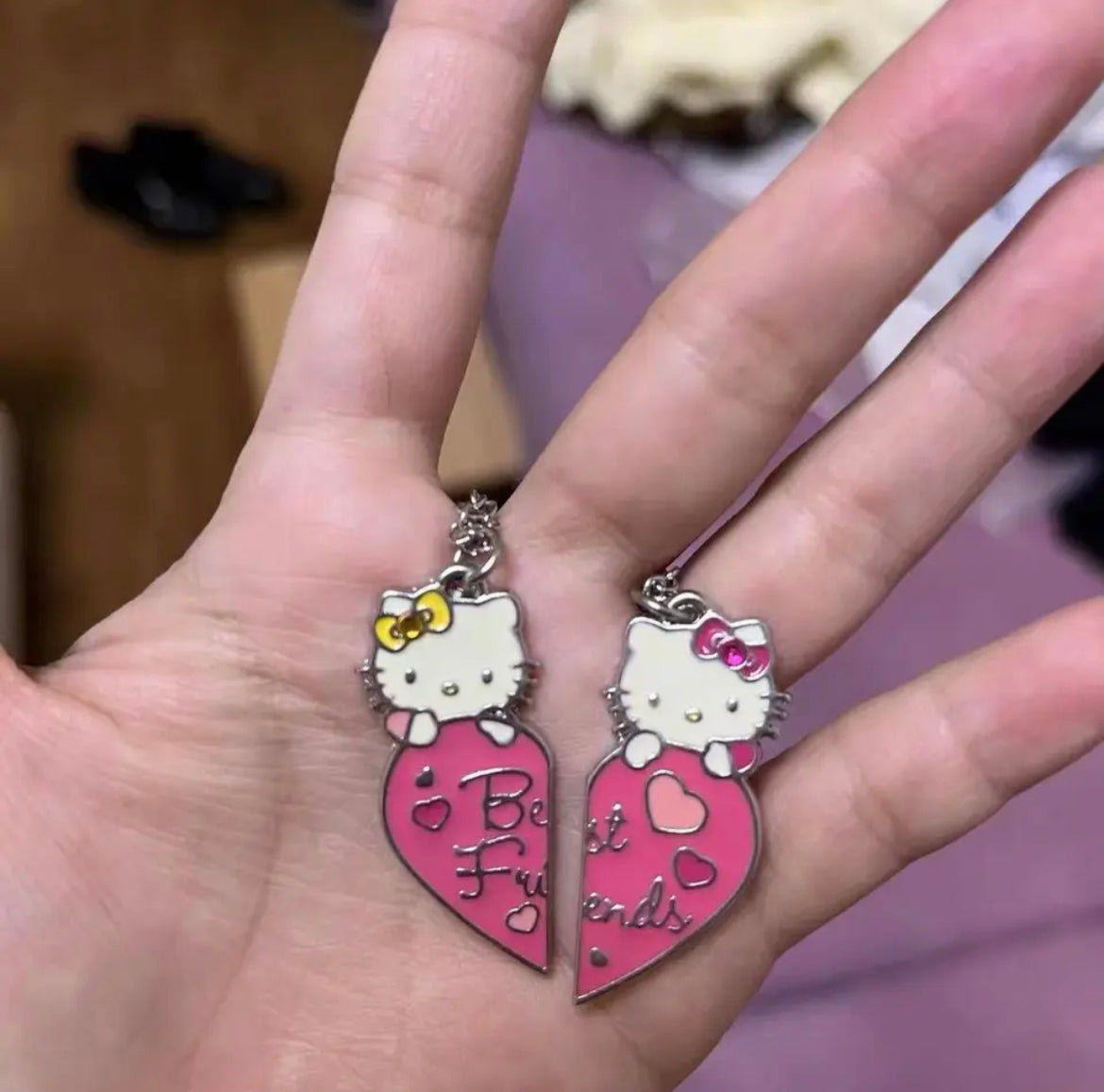 Kitty Kawaii Best Friend Bestie Heart Necklace - Bouquet Blossoms Shop