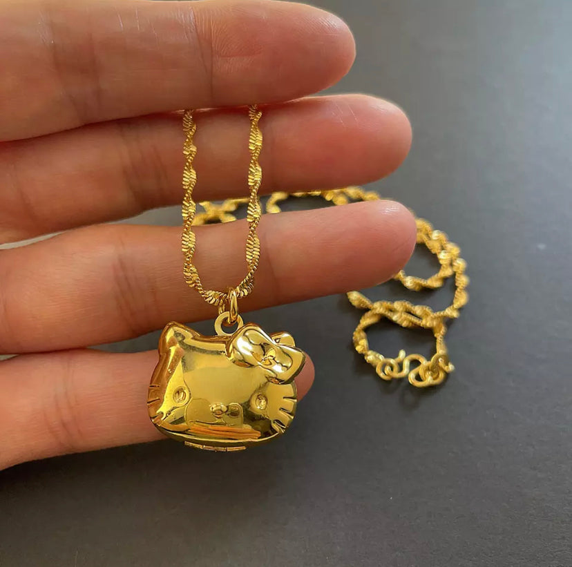 Kitty Kawaii Locket 24K Gold & Silver Necklaces - Bouquet Blossoms Shop