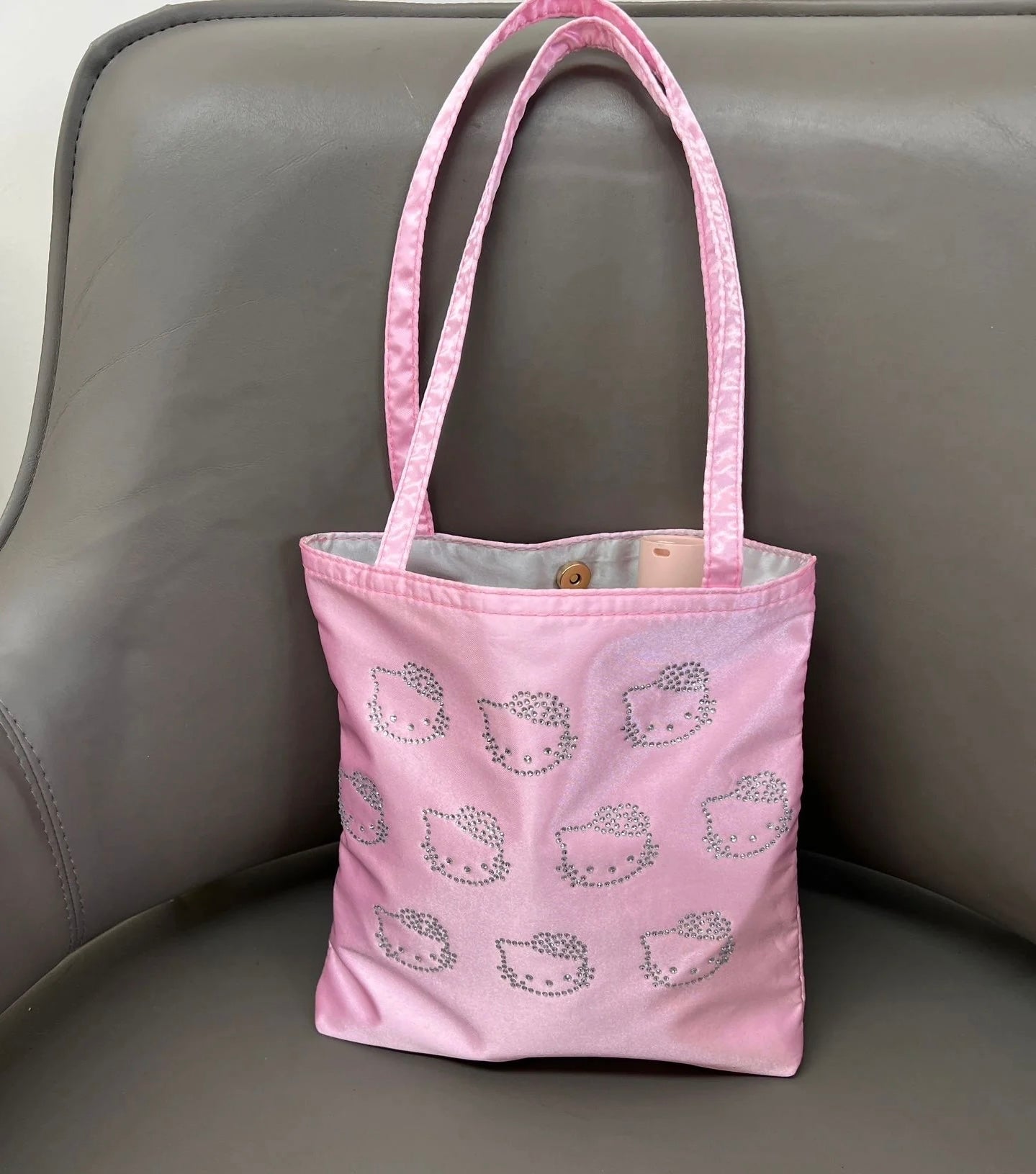 Kitty Kawaii Pink Rhinestone Tote Bag - Bouquet Blossoms Shop