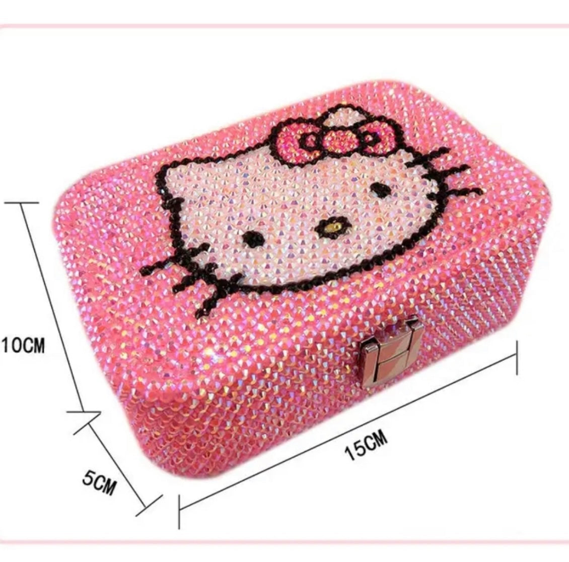 Kitty Kawaii Y2K Pink Rhinestone Diamanté Jewellery Box - Bouquet Blossoms Shop