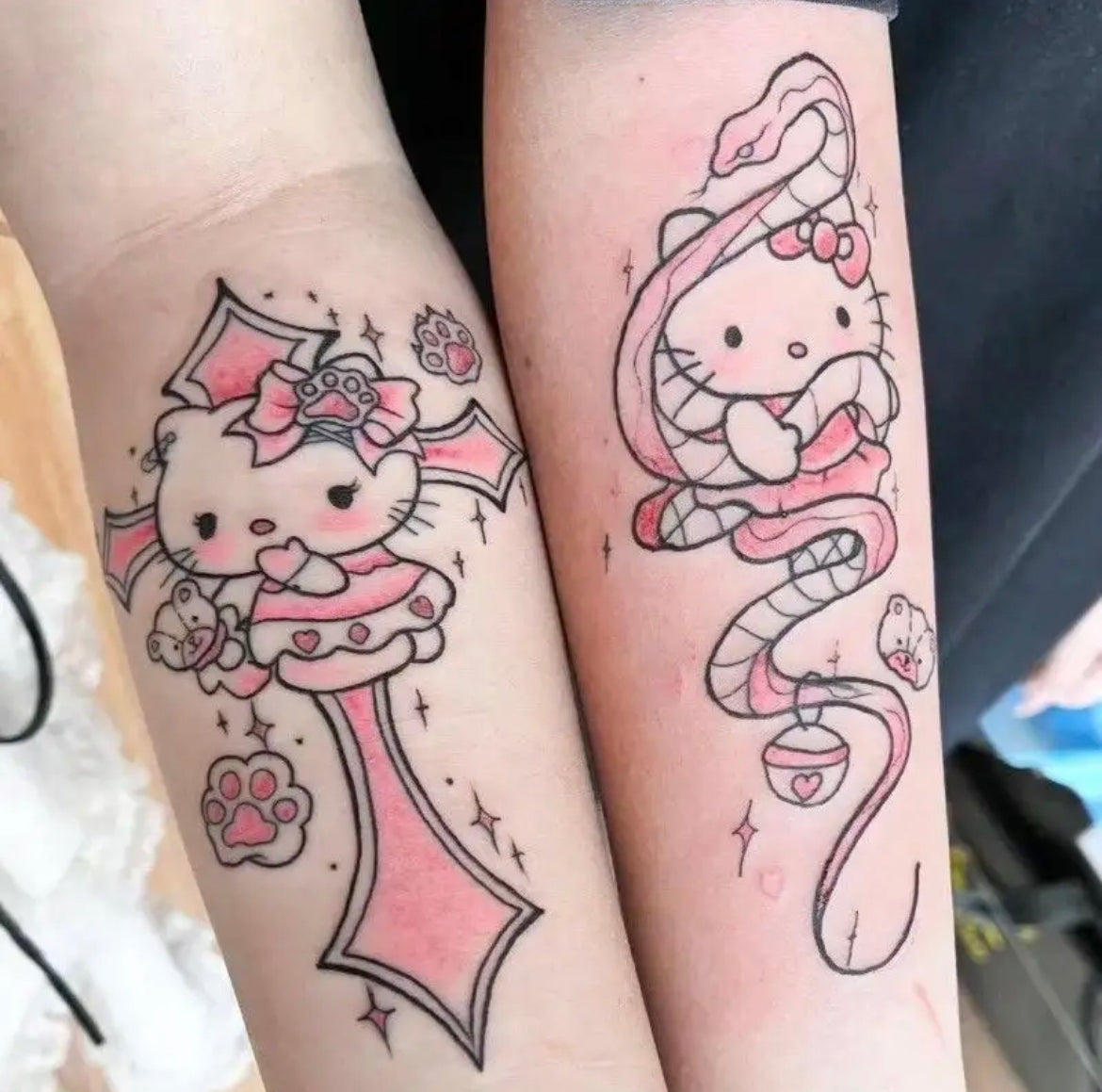 Kawaii Kitty 10pcs Y2K Pink Temporary Tattoos - Bouquet Blossoms Shop