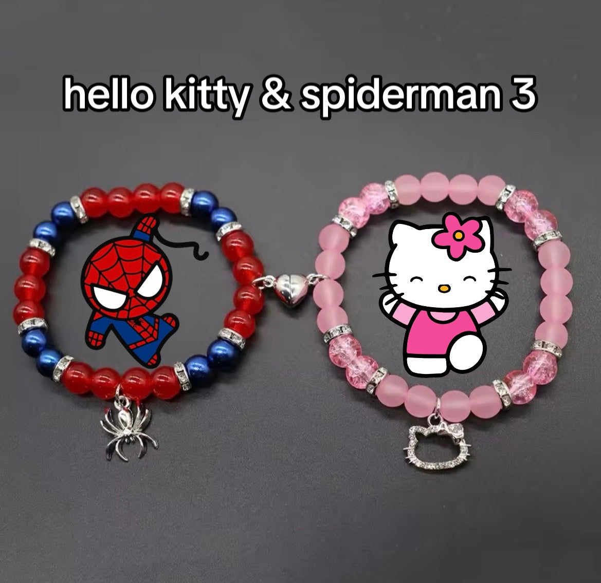 Kitty Kawaii & Bat Hero, Spider Hero, Dear Daniel Matching Adjustable Magnetic Bead Bracelets (8 Styles)