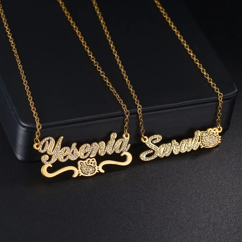 Kitty Kawaii Themed Stainless Steel Custom Personalised Name Necklace (4 Variants)