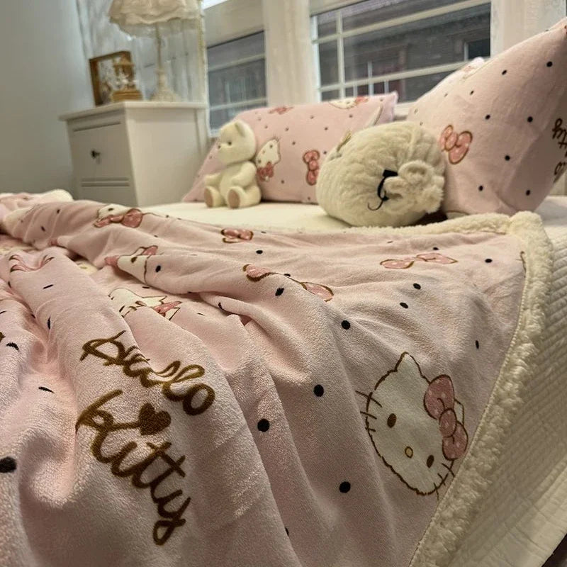 Kitty Kawaii Pink Velvet Thickened Blanket