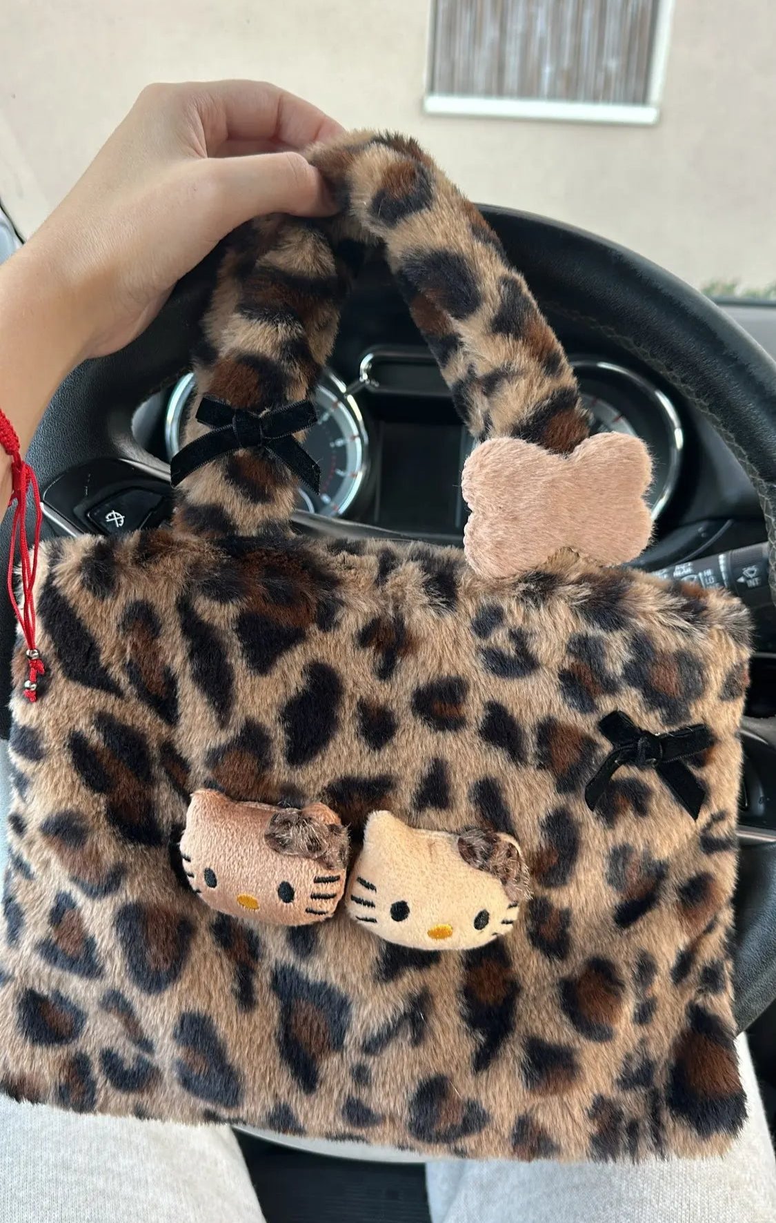 Kitty Kawaii Fuzzy Fluffy Plush Leopard Print Tote Handbag