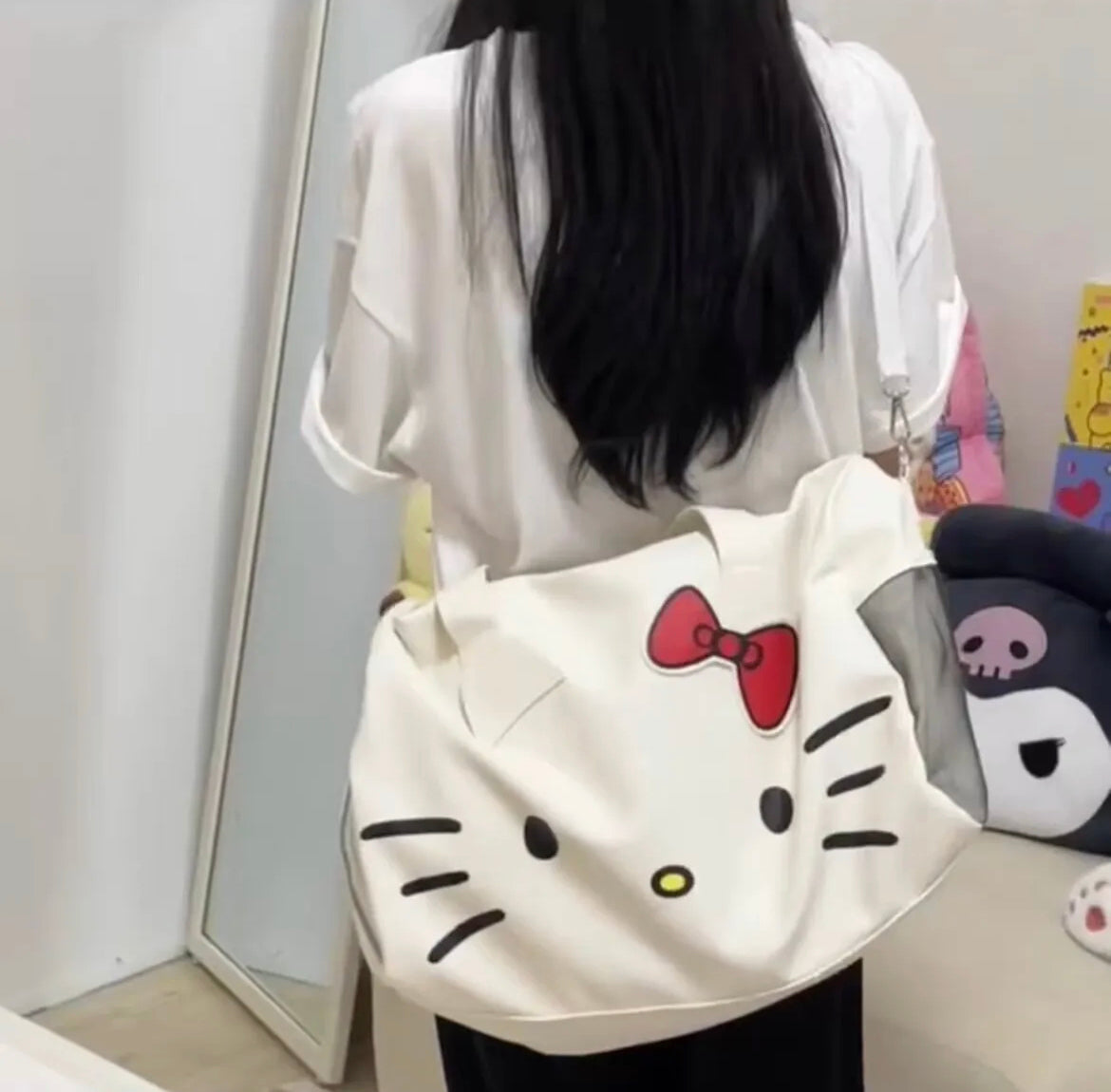 Kitty Kawaii White Duffle Travel Gym Bag - Bouquet Blossoms Shop