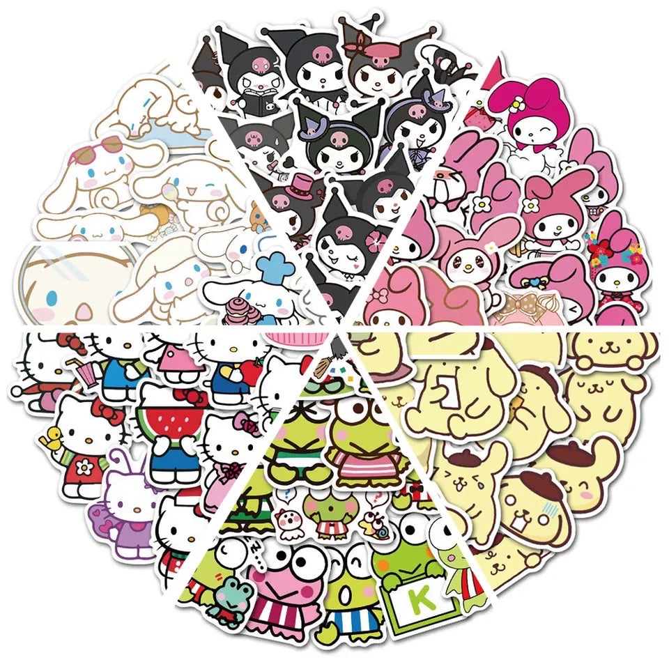 Kawaii Kitty Character Stickers 50pcs - Bouquet Blossoms Shop