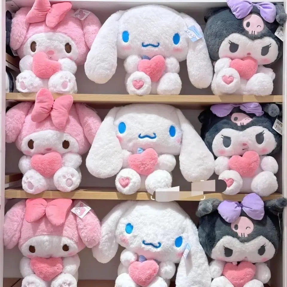 Kawaii Character Small & Jumbo Holding Heart Plushies - Bouquet Blossoms Shop