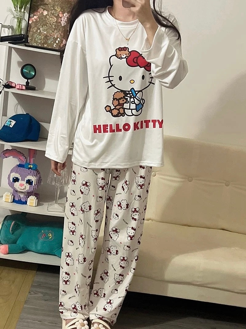 Kawaii Kitty Multiprint Two Piece Pyjama Pjs Set - Bouquet Blossoms Shop