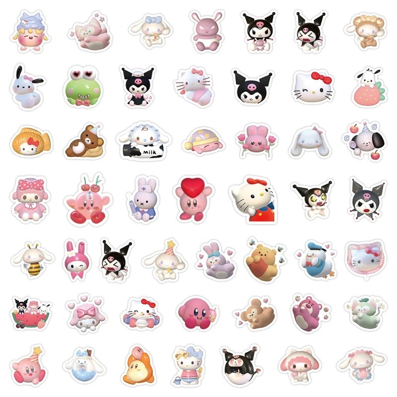 Kawaii Characters 3D 100pcs Stickers - Bouquet Blossoms Shop