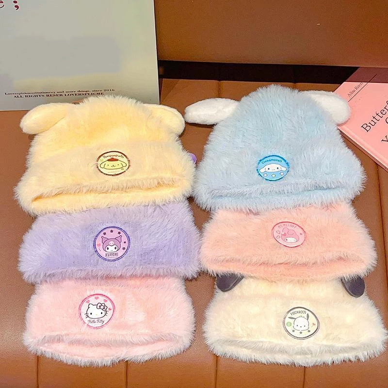 Kawaii Character Fluffy Fuzzy Colourful Plush Winter Beanie (6 Variations)