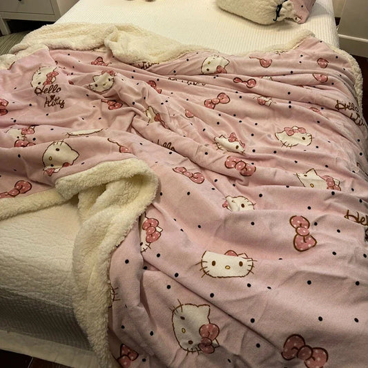 Kitty Kawaii Pink Velvet Thickened Blanket