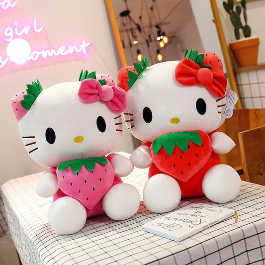 Kitty Kawaii Strawberry Pillow Plushie (Red & Pink)