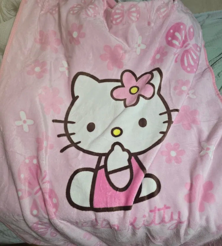 Kitty Kawaii Pink Plush Floral Blanket