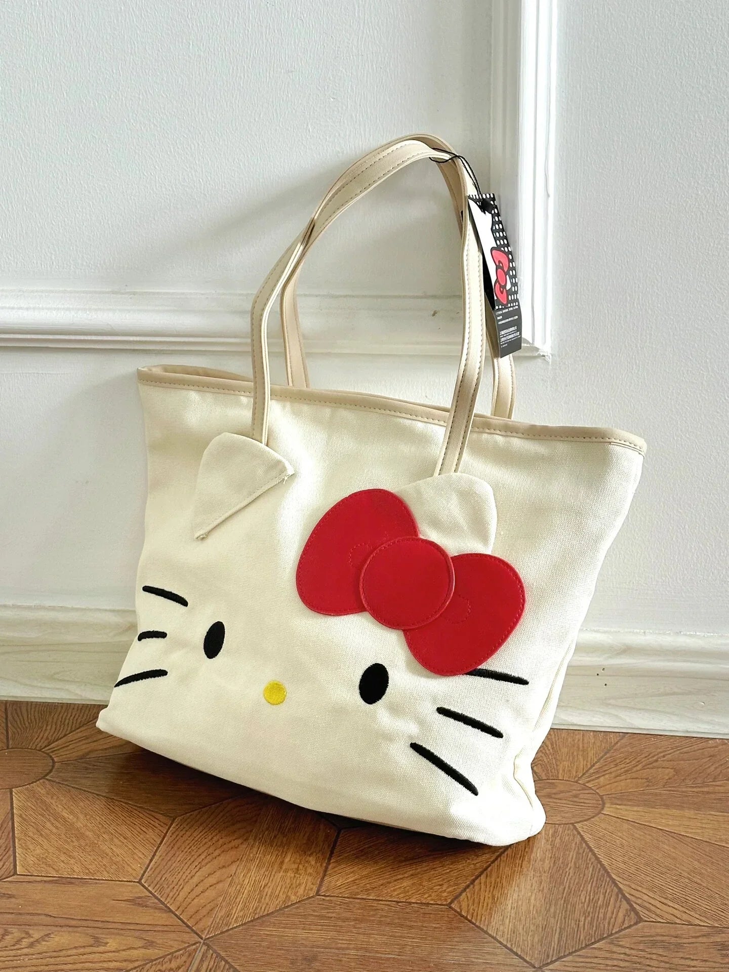 Kawaii Kitty Face Red Bow Tote Bag Style Hand Bag - Bouquet Blossoms Shop