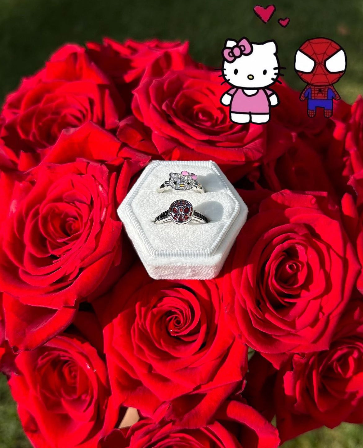 Kitty Kawaii x Superhero matching ring set (version 1) - Bouquet Blossoms Shop